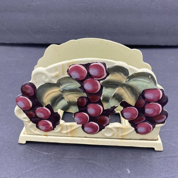 VTG Napkin Holder Cast‎ Iron Grapes Wine Y2K Grapevines Purple Green 1lb 12oz - Picture 5 of 12